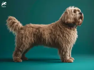 Barbado da Terceira dog breed full body view standing against green background