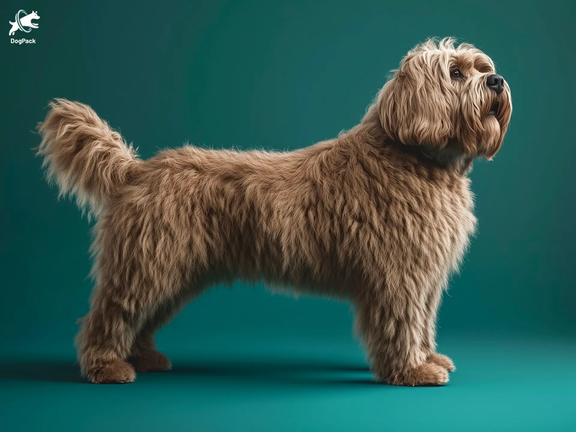 Barbado da Terceira dog breed full body view standing against green background