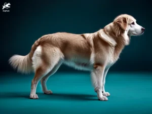 Akbash dog breed full body view standing against green background