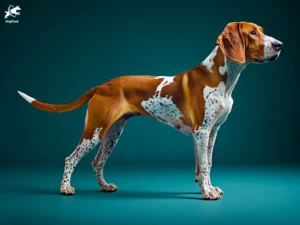 American English Coonhound Dog breed full body view standing against green background