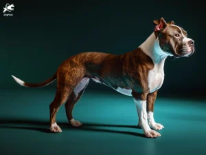 American Staffordshire Terrier Dog breed full body view standing against green background