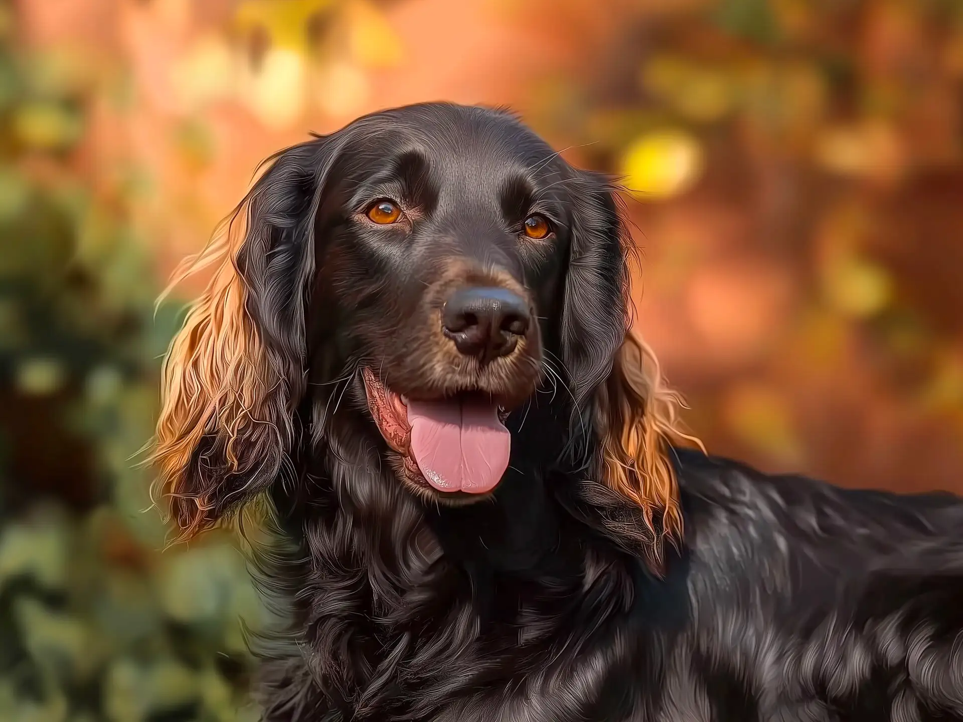 Close-up of a American Water Spaniel's head in an outdoor setting