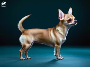 Apple-Head Chihuahua Dog breed full body view standing against green background