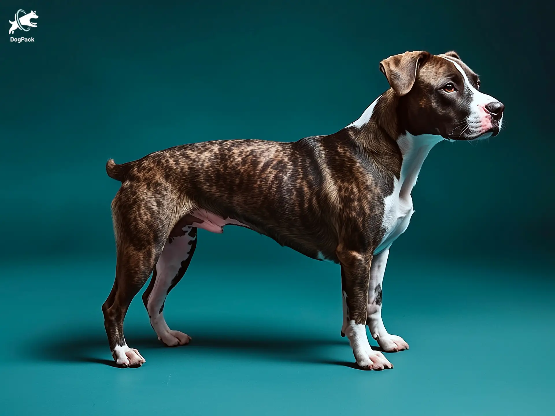 Australian Shepherd Pit Bull Mix dog breed full body view standing against green background