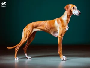 Azawakh dog breed full body view standing against green background