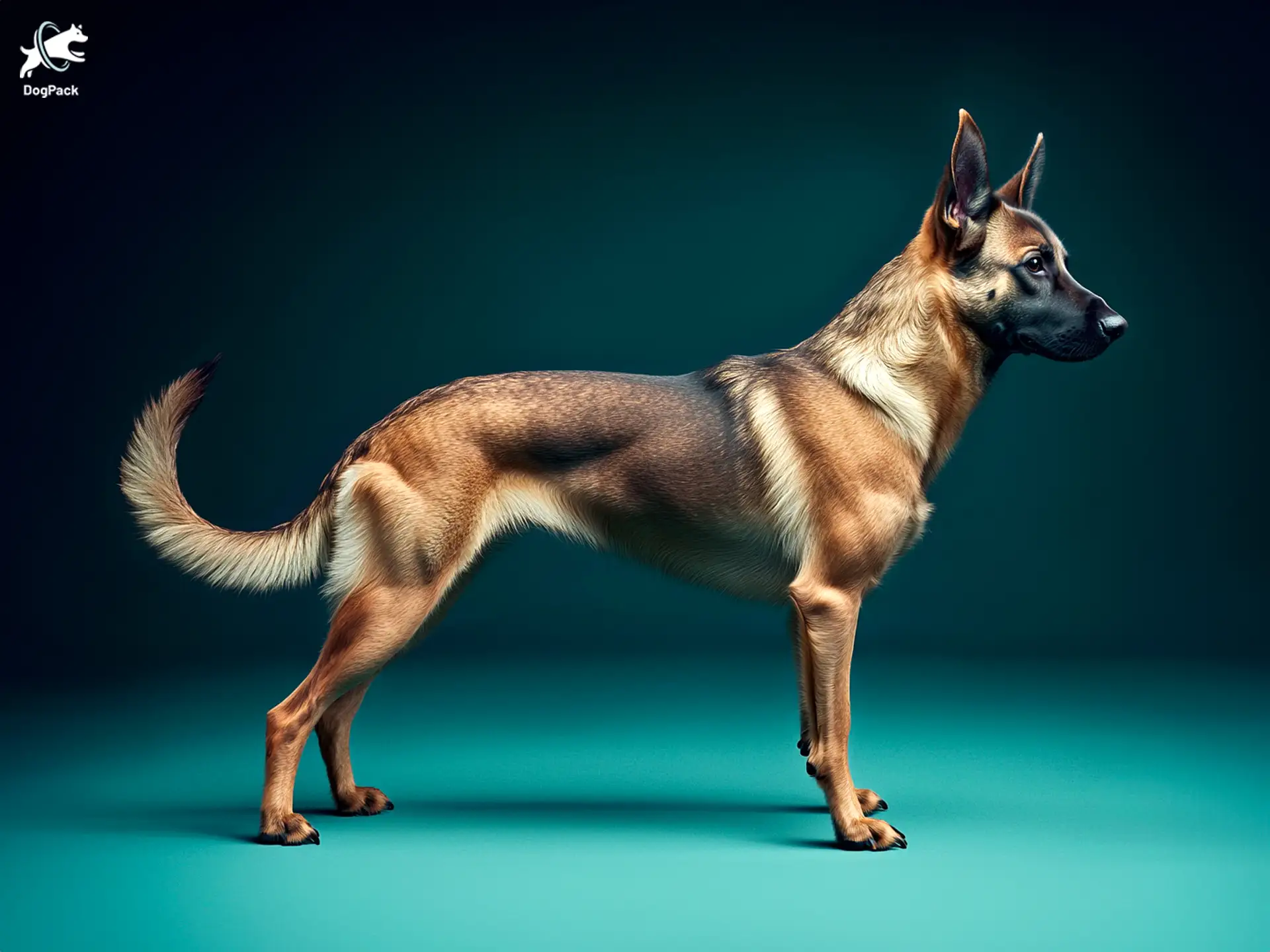 Belgian Malinois dog breed full body view standing against green background