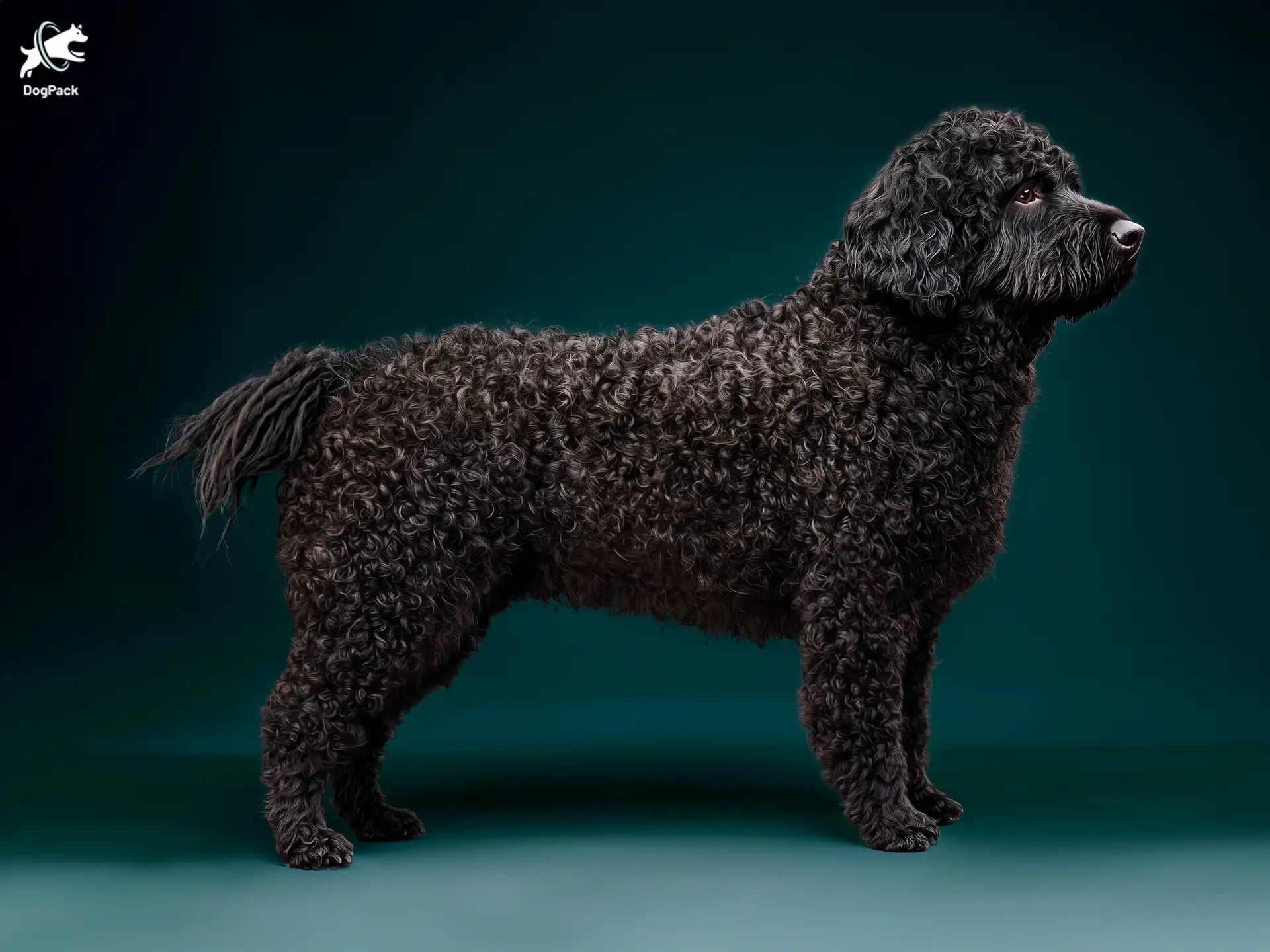 Berger de Crau dog breed full body view standing against green background