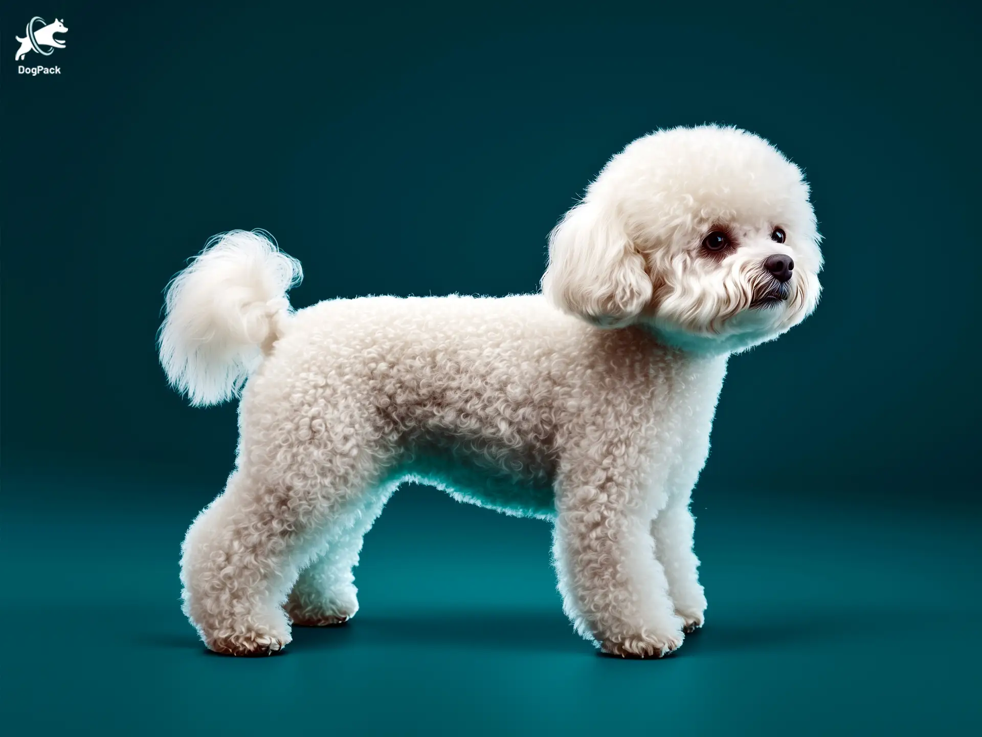 Bichon Frise Dog breed full body view standing against green background