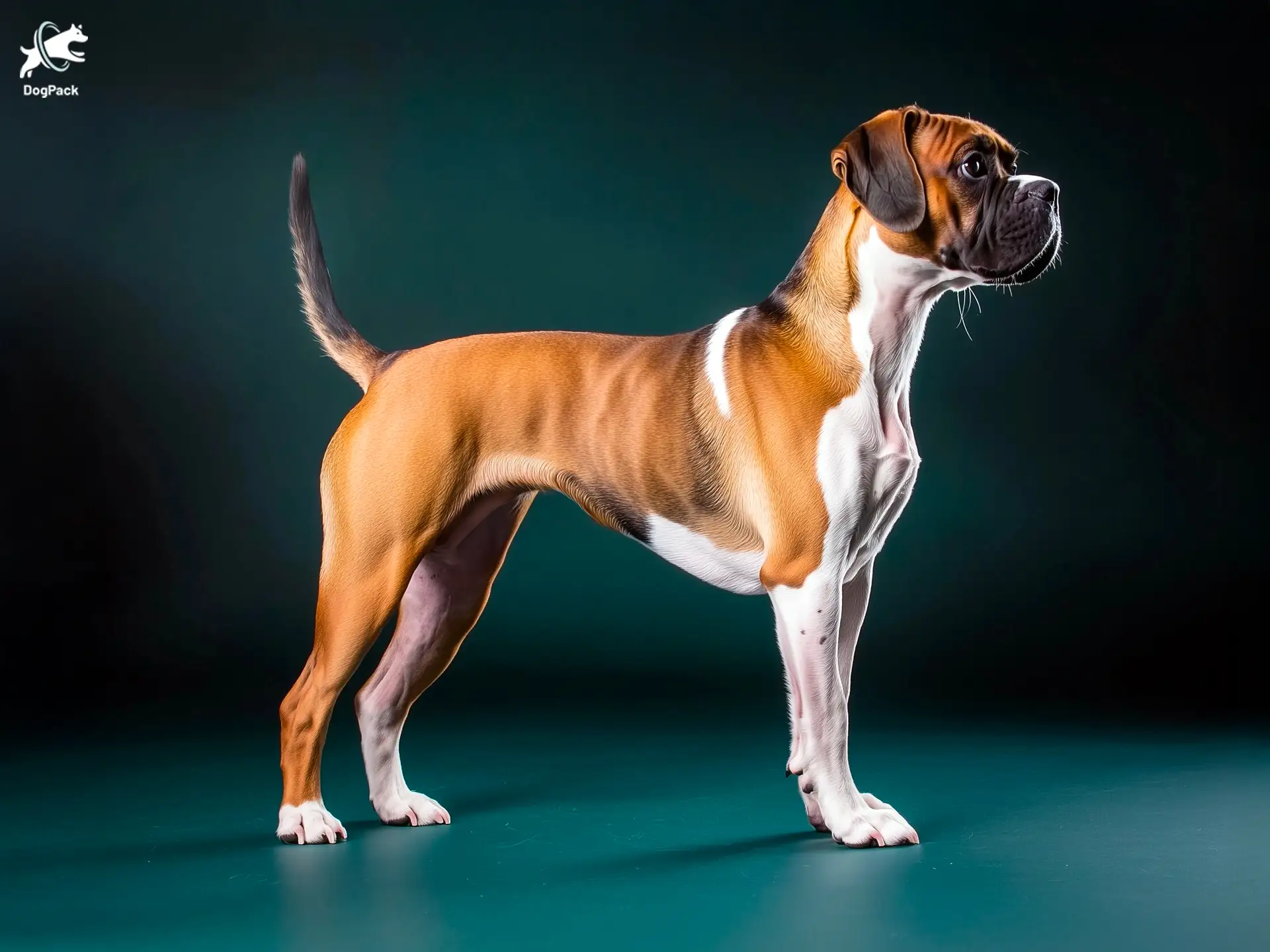 Boglen Terrier dog breed full body view standing against green background