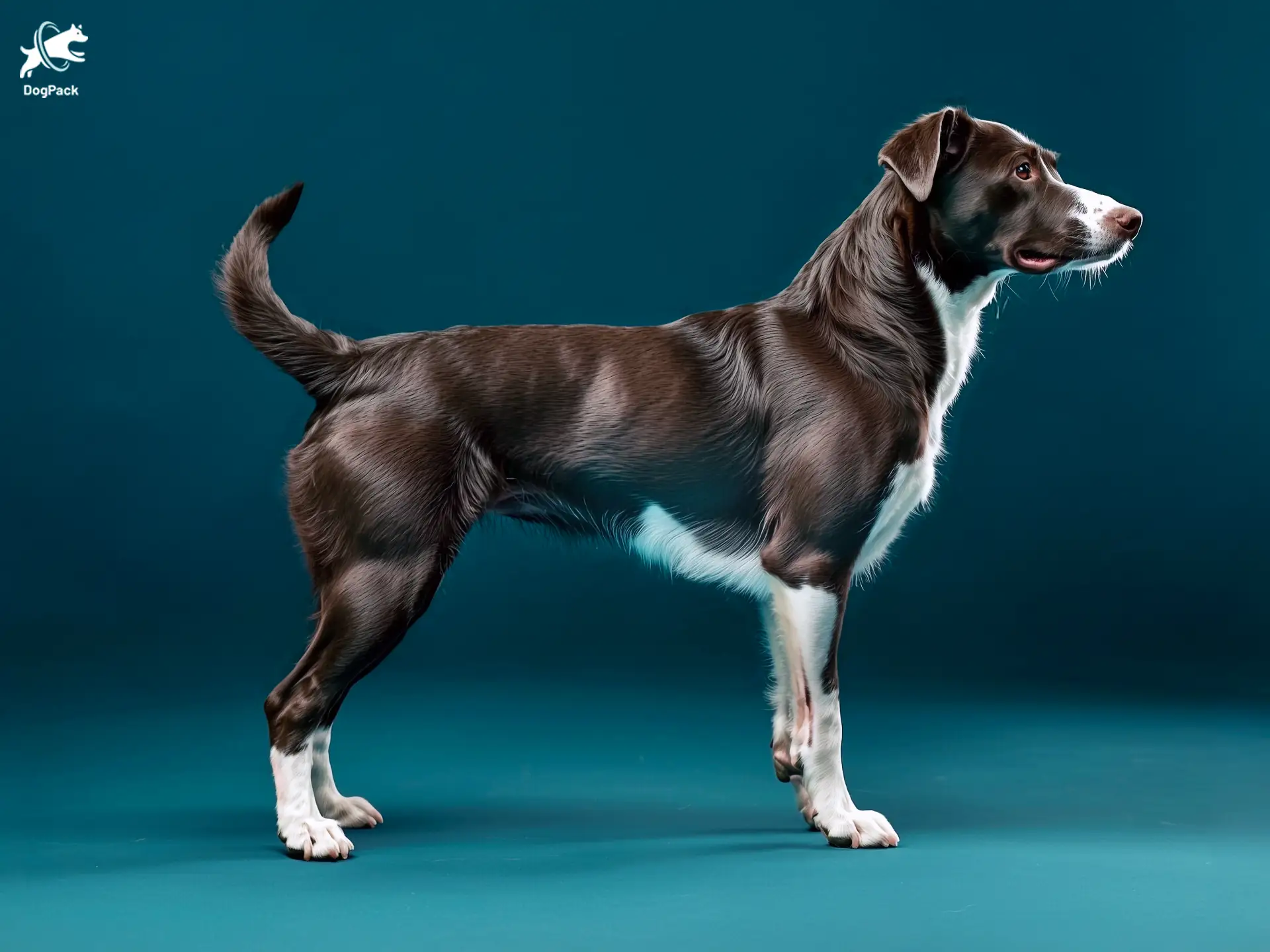 Borador dog breed full body view standing against green background