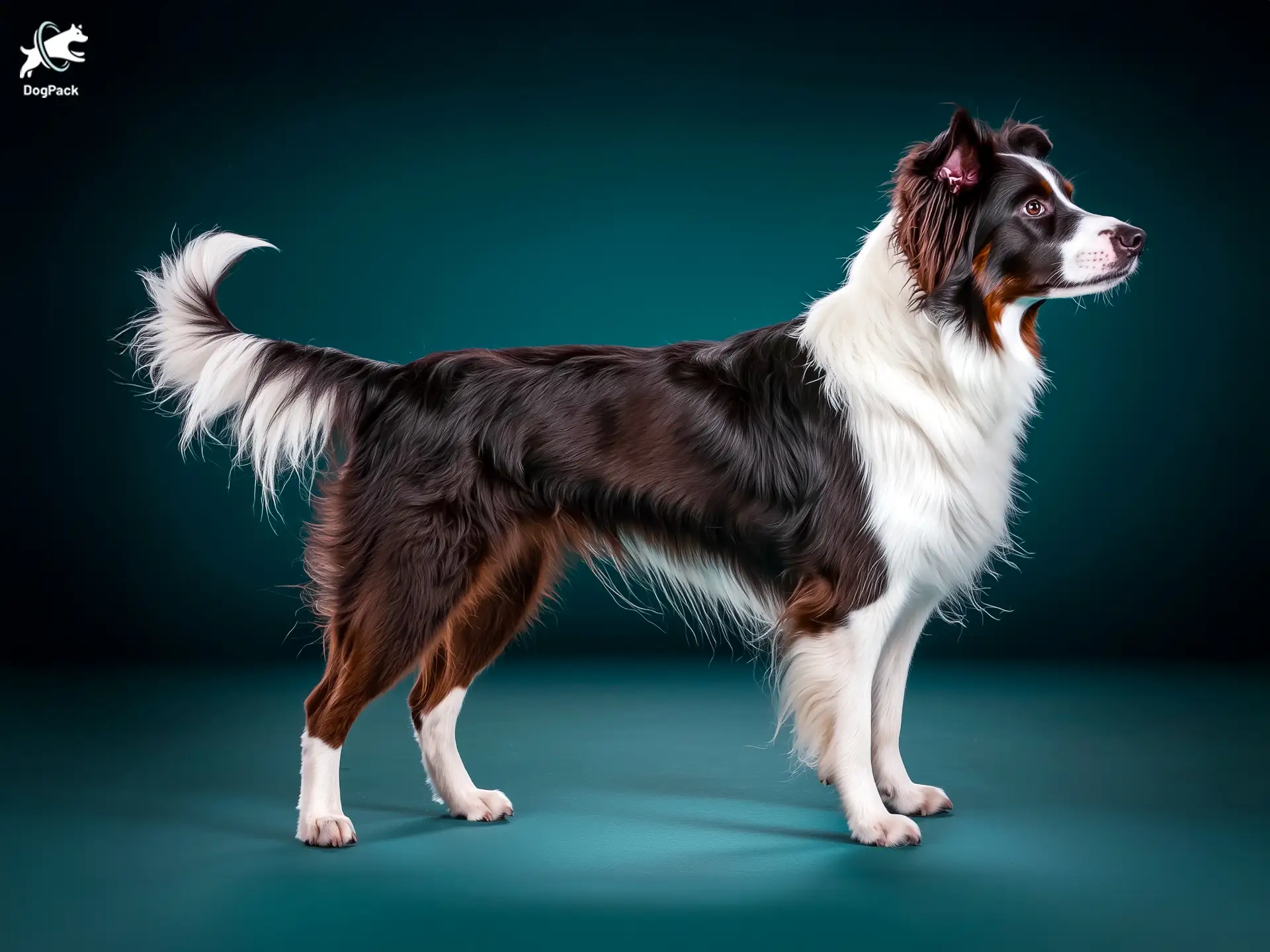 Border Collie dog breed full body view standing against green background