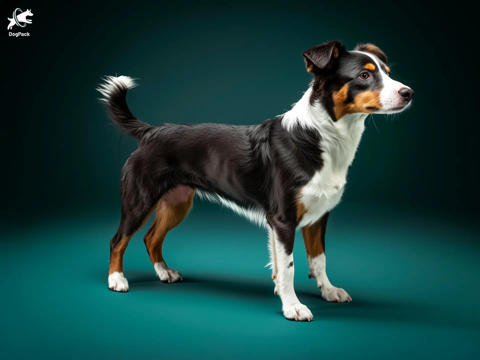 Border Jack dog breed full body view standing against green background