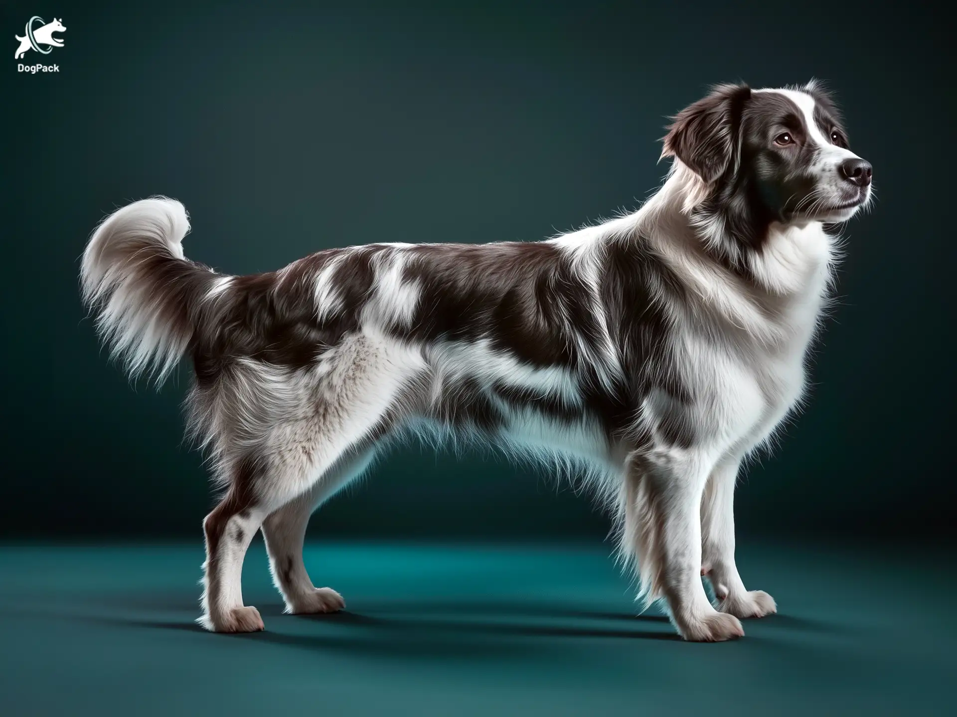 Border Sheepdog dog breed full body view standing against green background