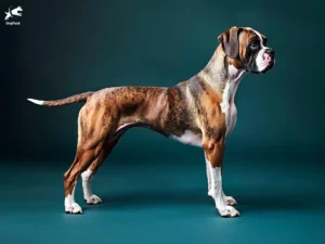 Boxer dog breed full body view standing against green background