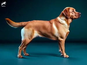 British Labrador dog breed full body view standing against green background