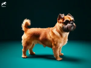 Brussels Griffon dog breed full body view standing against green background