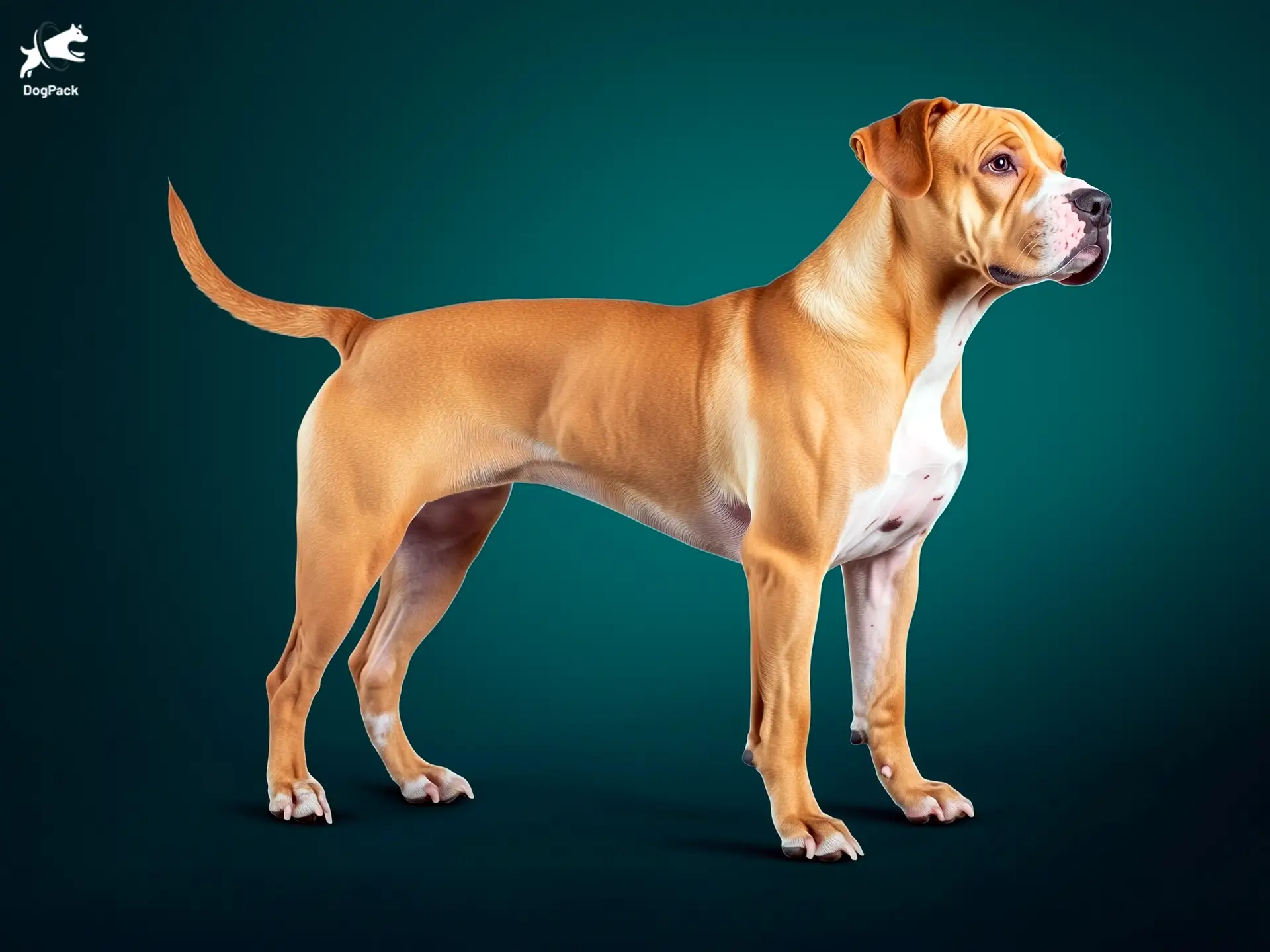 Bullador dog breed full body view standing against green background