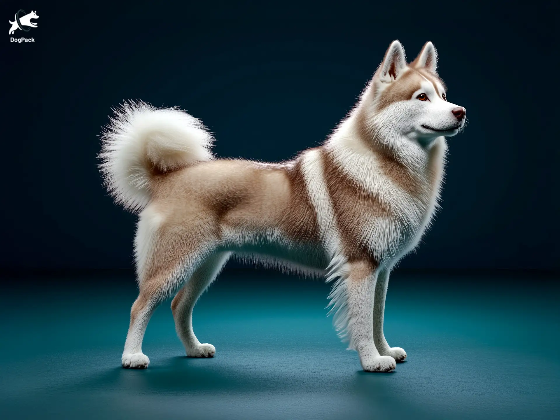 Canadian Eskimo Dog breed full body view standing against green background