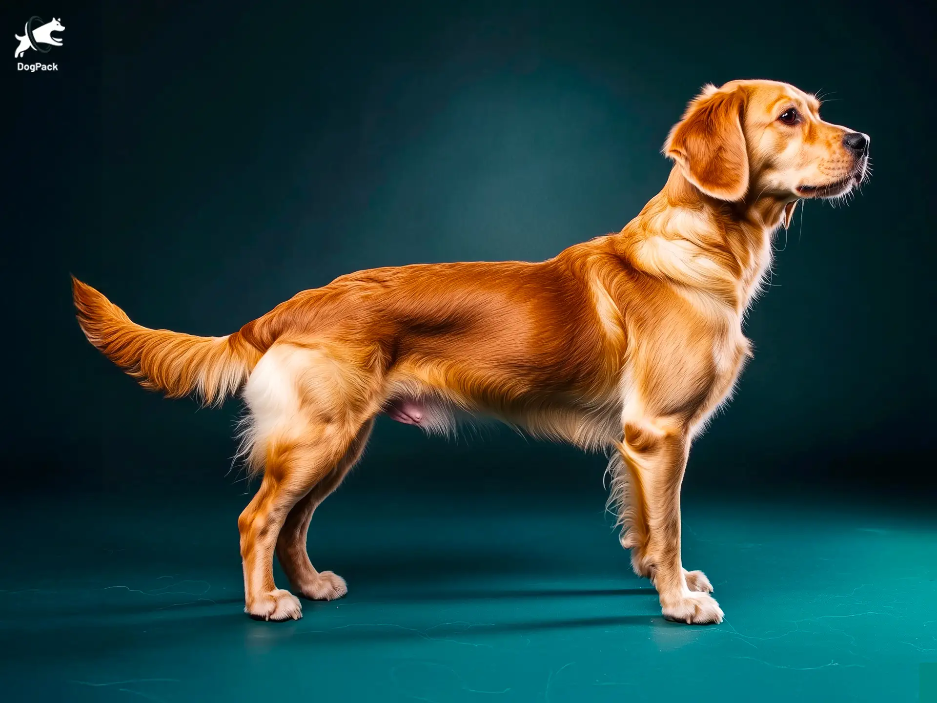 Cavador dog breed full body view standing against green background