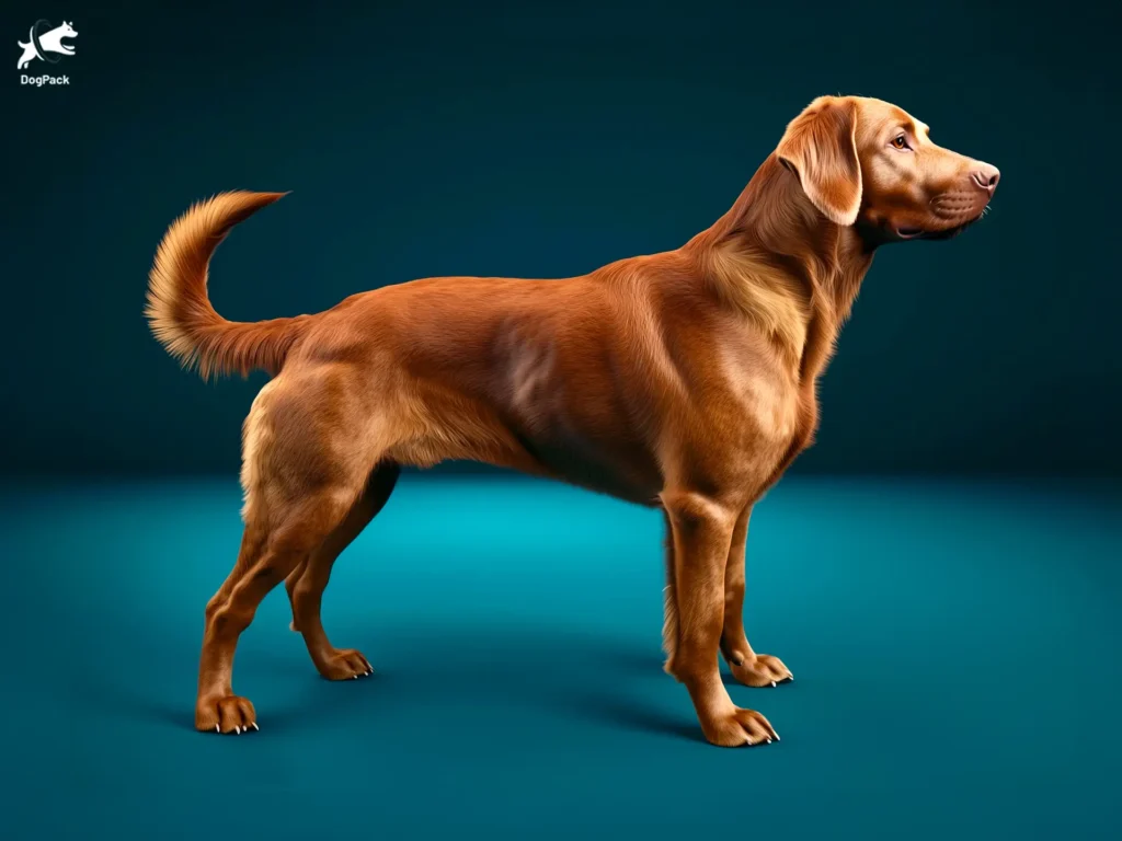 Chesapeake Bay Retriever dog breed full body view standing against green background