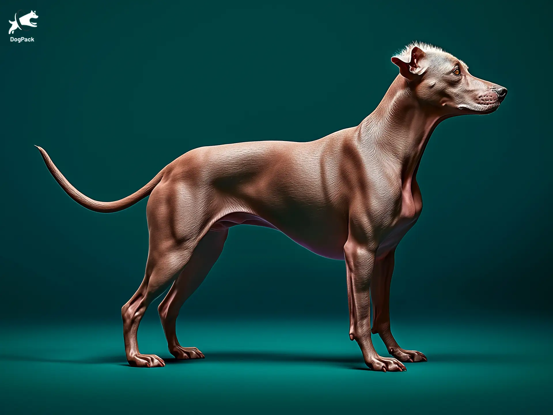 Chien Fer Martinique dog breed full body view standing against green background