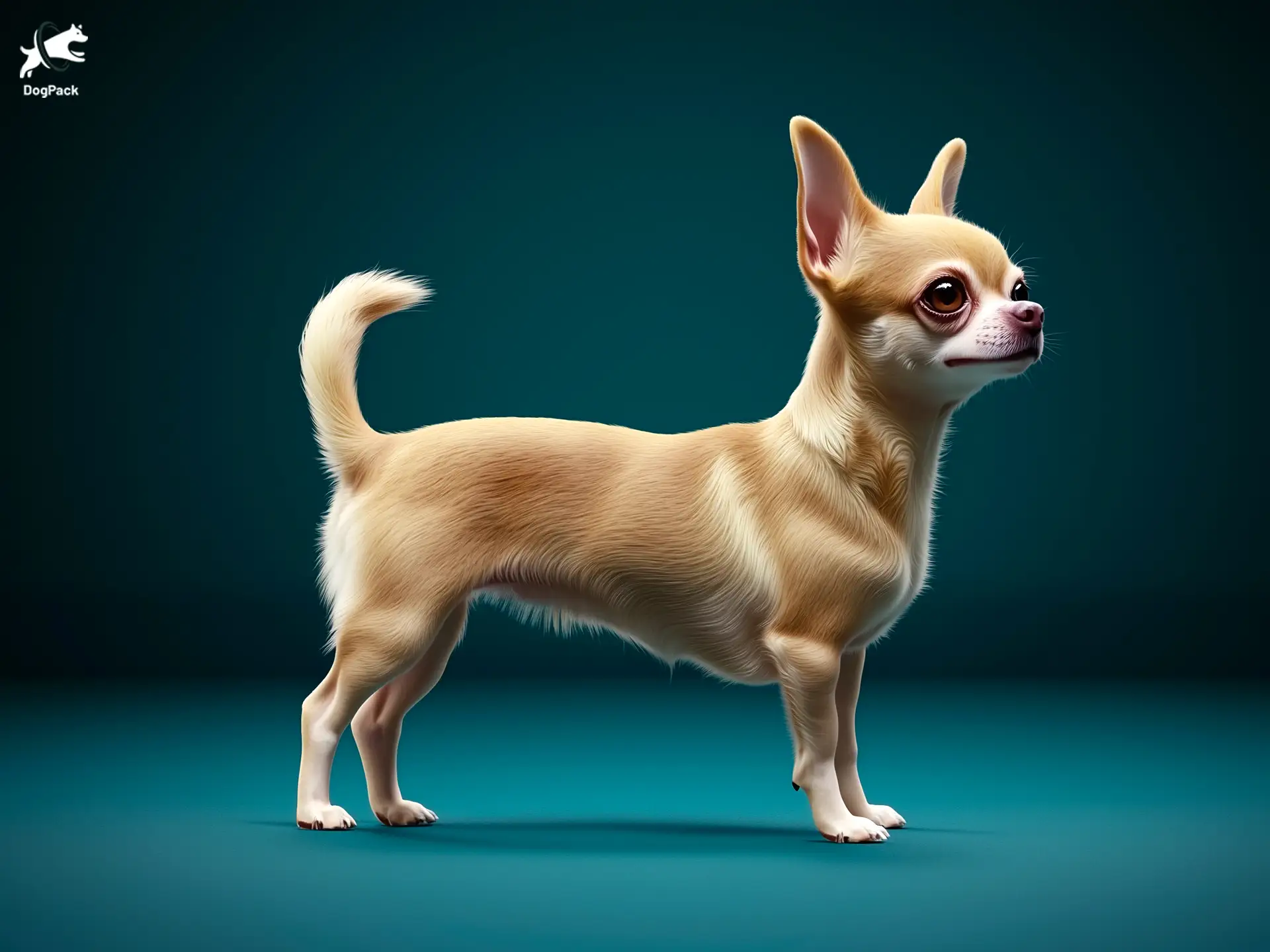 Chihuahua dog breed full body view standing against green background