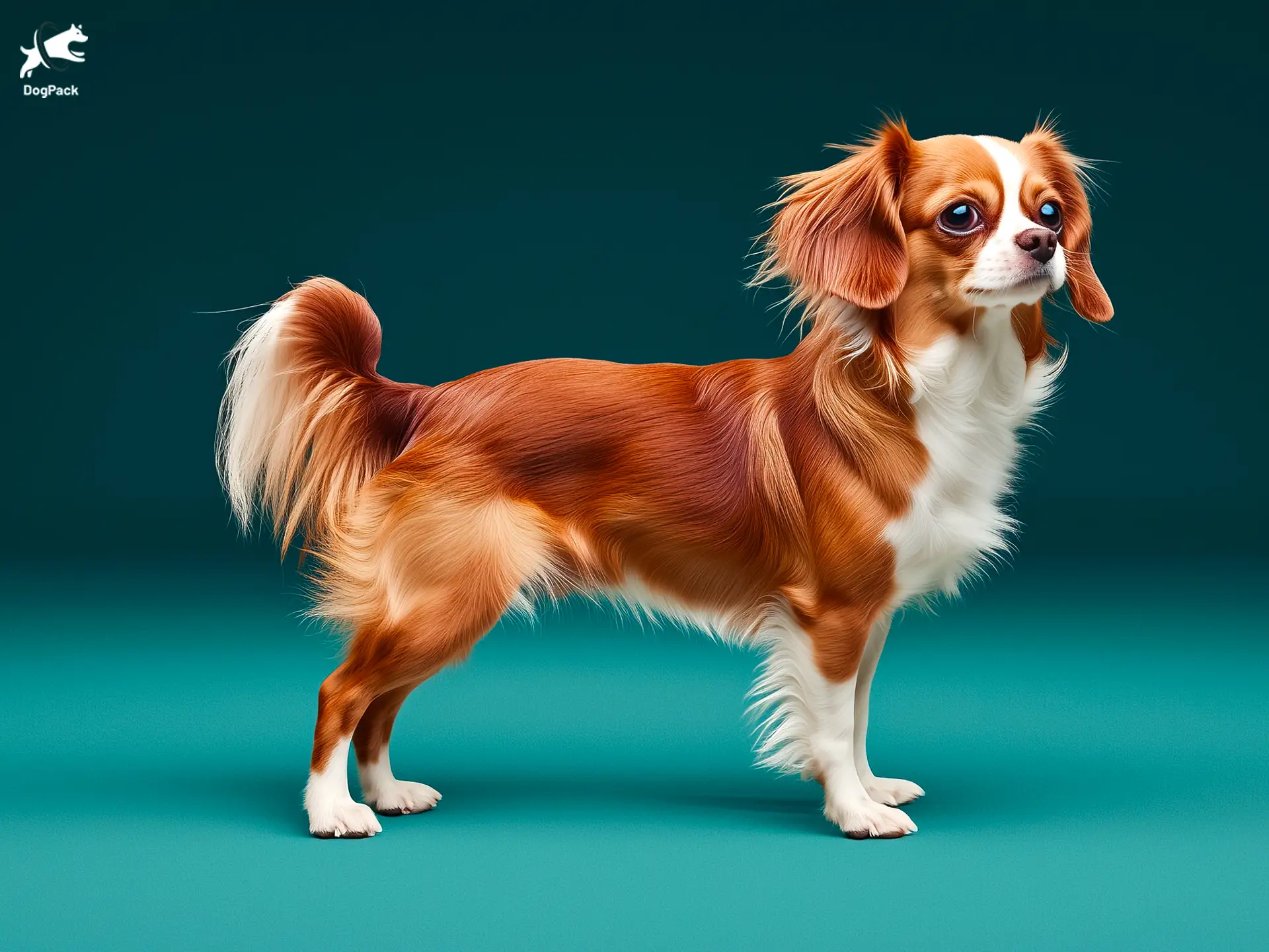 Chilier dog breed full body view standing against green background