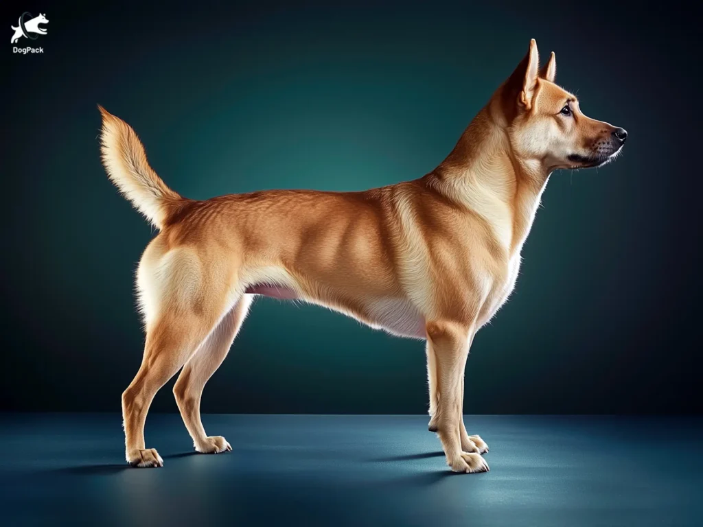 Chinook dog breed full body view standing against green background