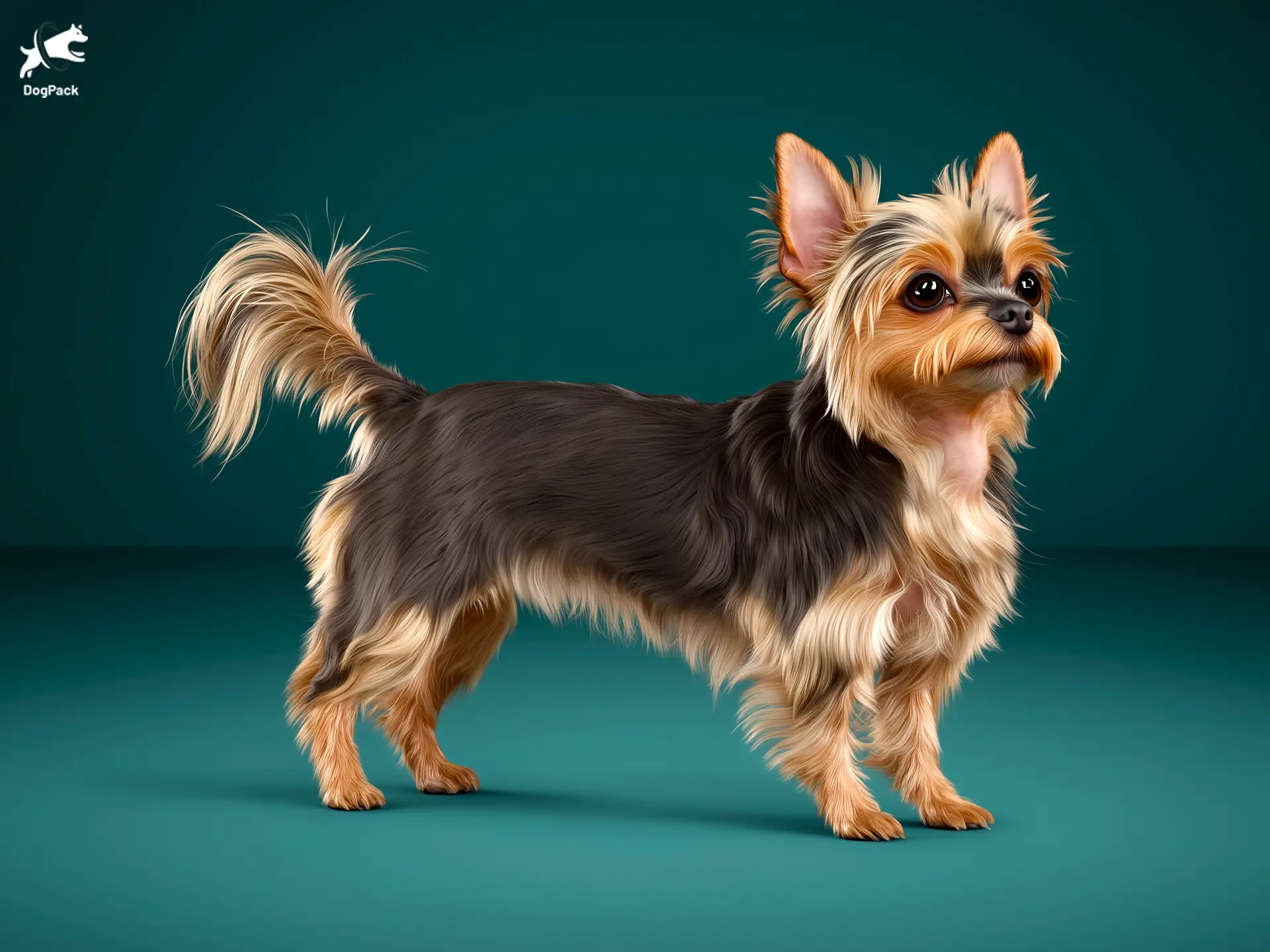 Chorkie dog breed full body view standing against green background