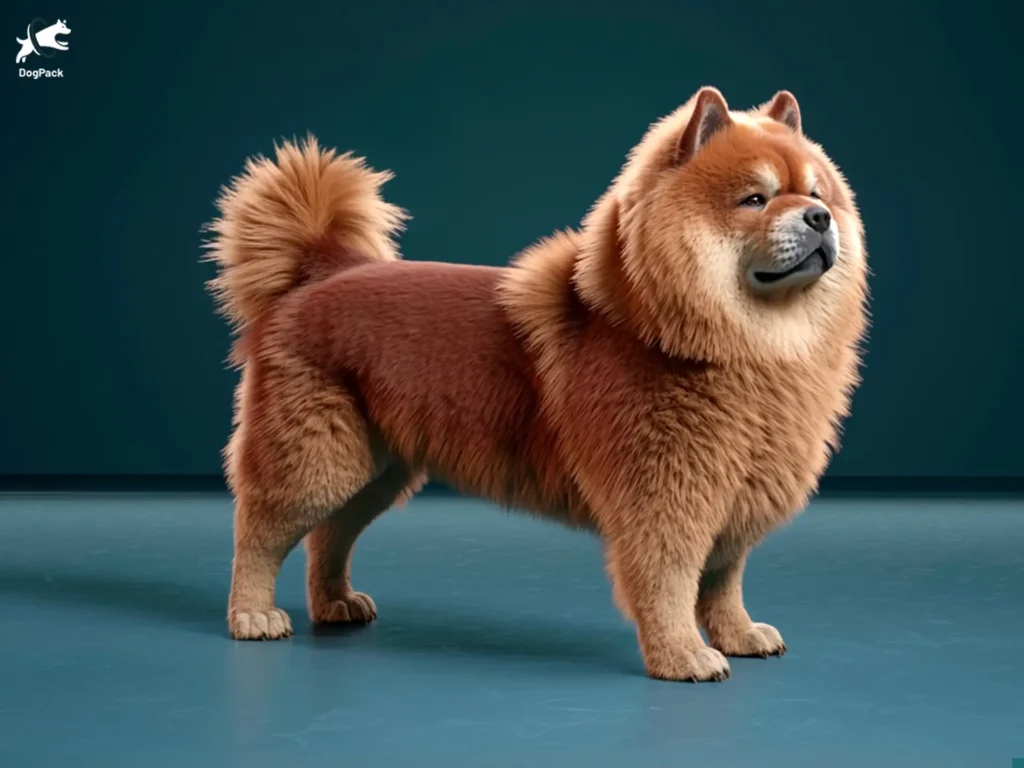 Chow Chow dog breed full body view standing against green background