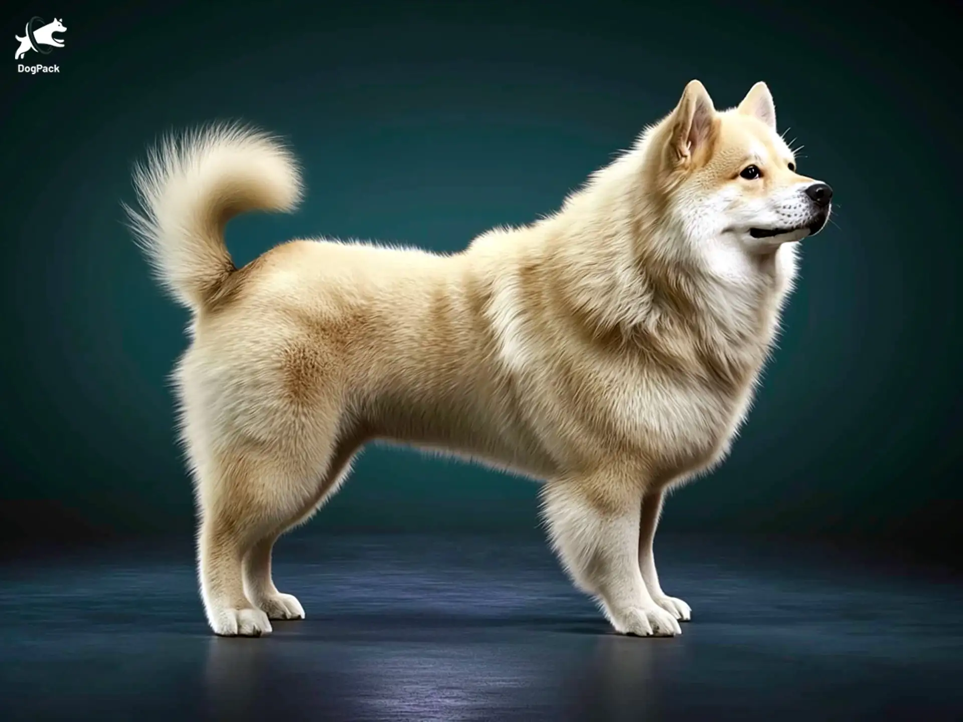 Chusky dog breed full body view standing against green background