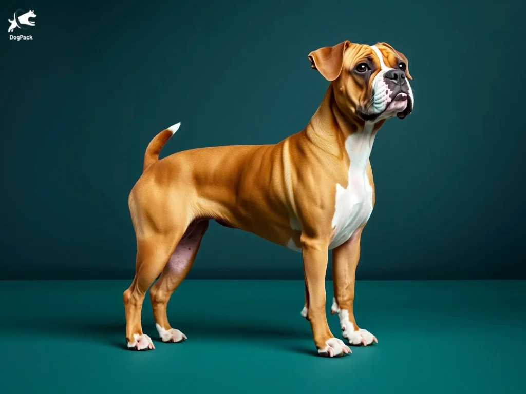 Continental Bulldog dog breed full body view standing against green background