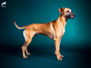 Creole Shepherd dog breed full body view standing against green background