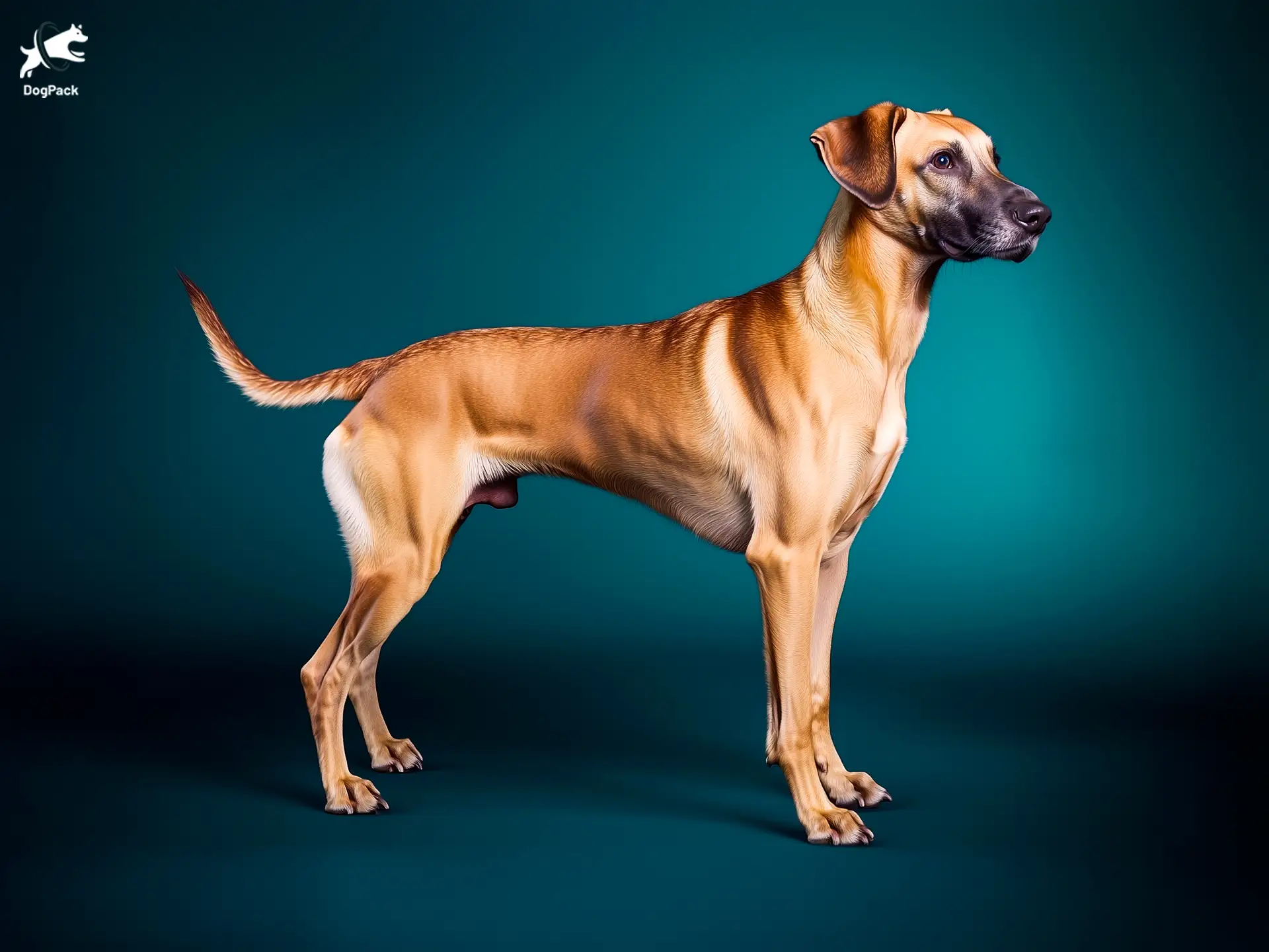 Creole Shepherd dog breed full body view standing against green background