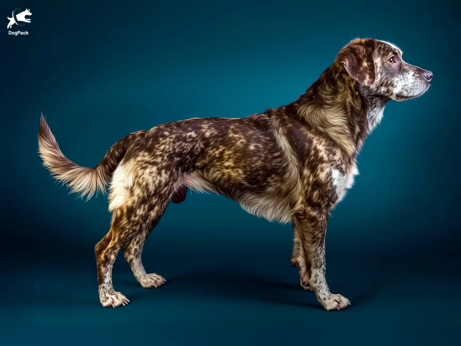 Cursinu (Corsican) dog breed full body view standing against green background