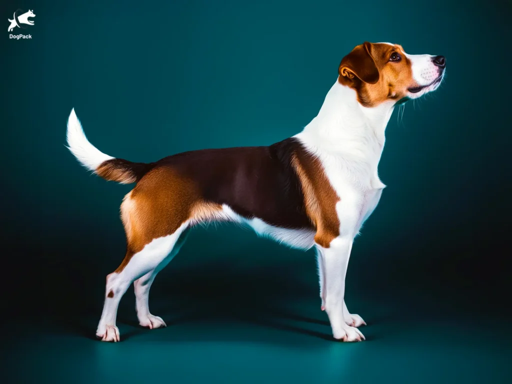 Danish-Swedish Farmdog dog breed full body view standing against green background