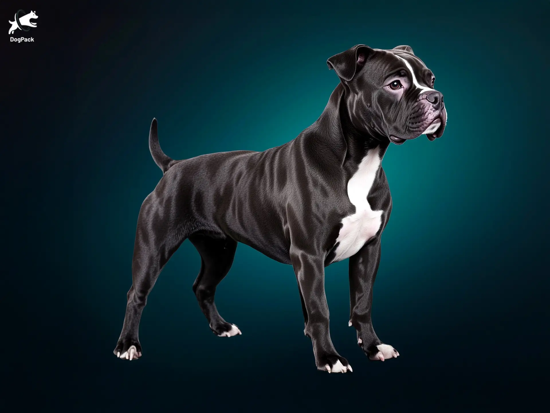 English Staffordshire Bull Terrier Dog breed full body view standing against green background