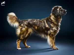 Estrela Mountain Dog breed full body view standing against green background