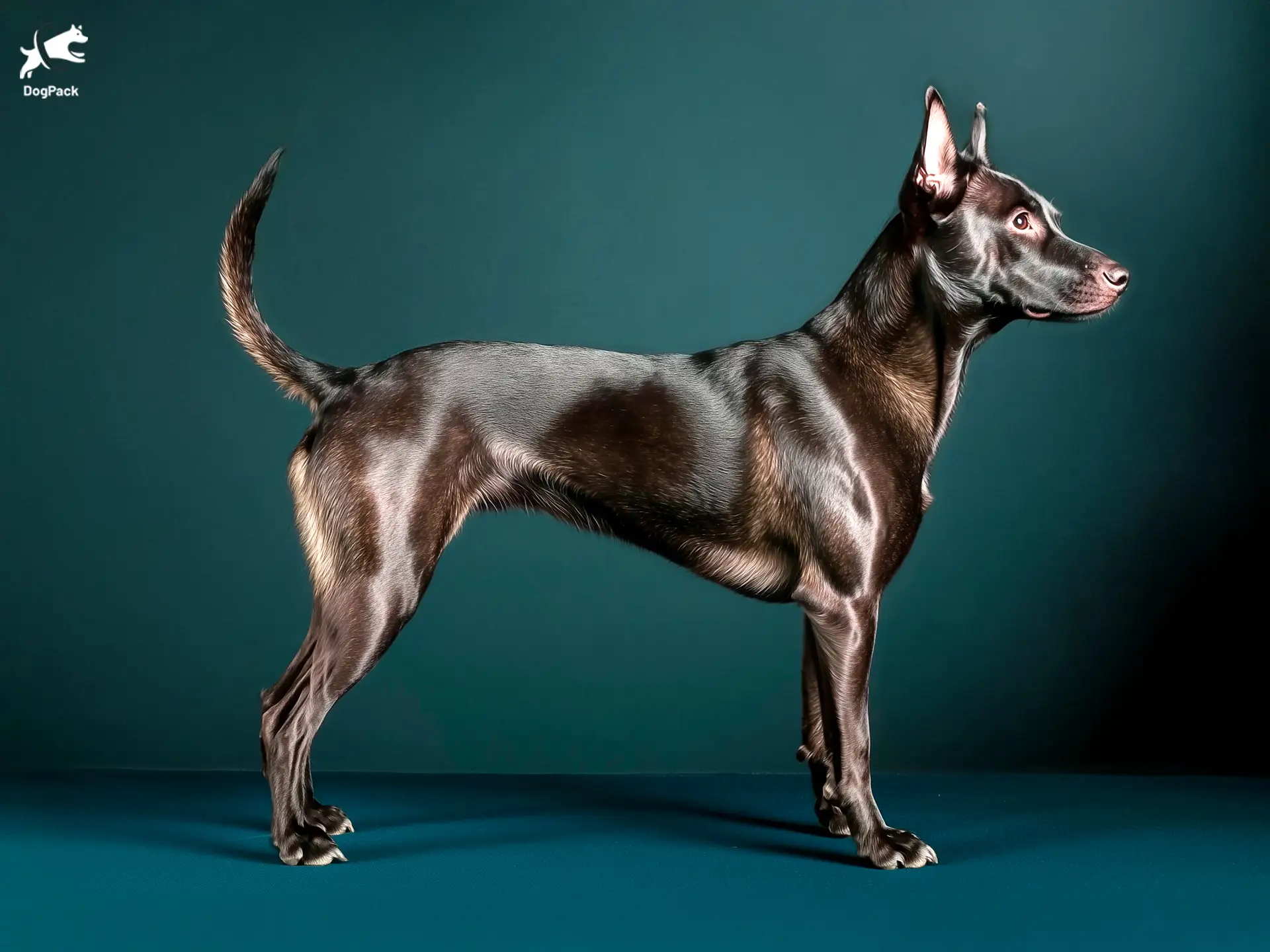 Formosan Mountain Dog breed full body view standing against green background