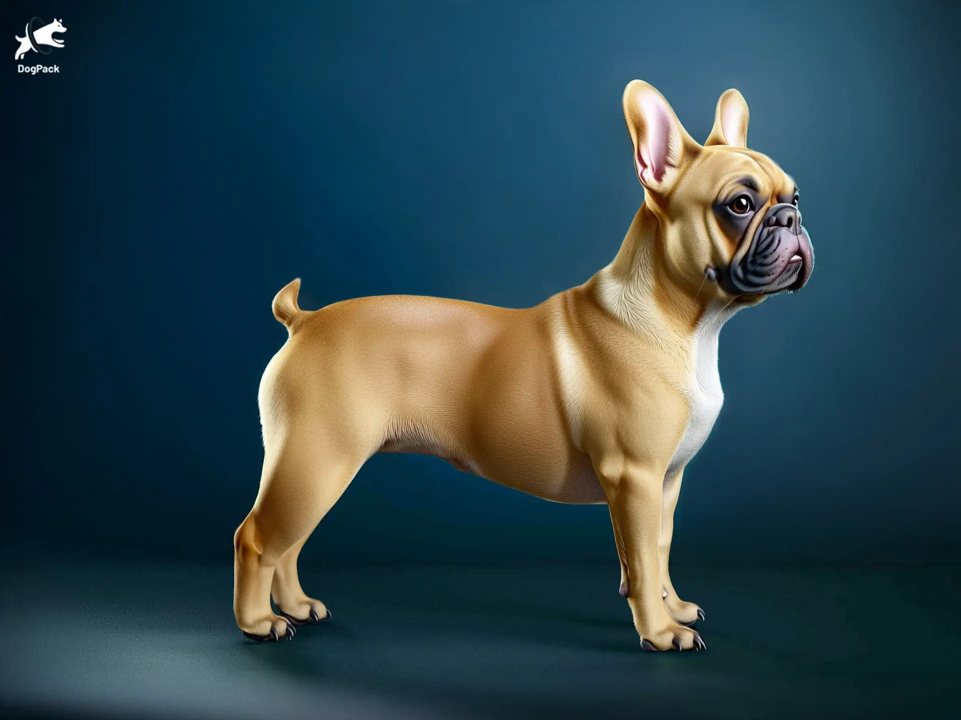 French Bulldog Dog breed full body view standing against green background