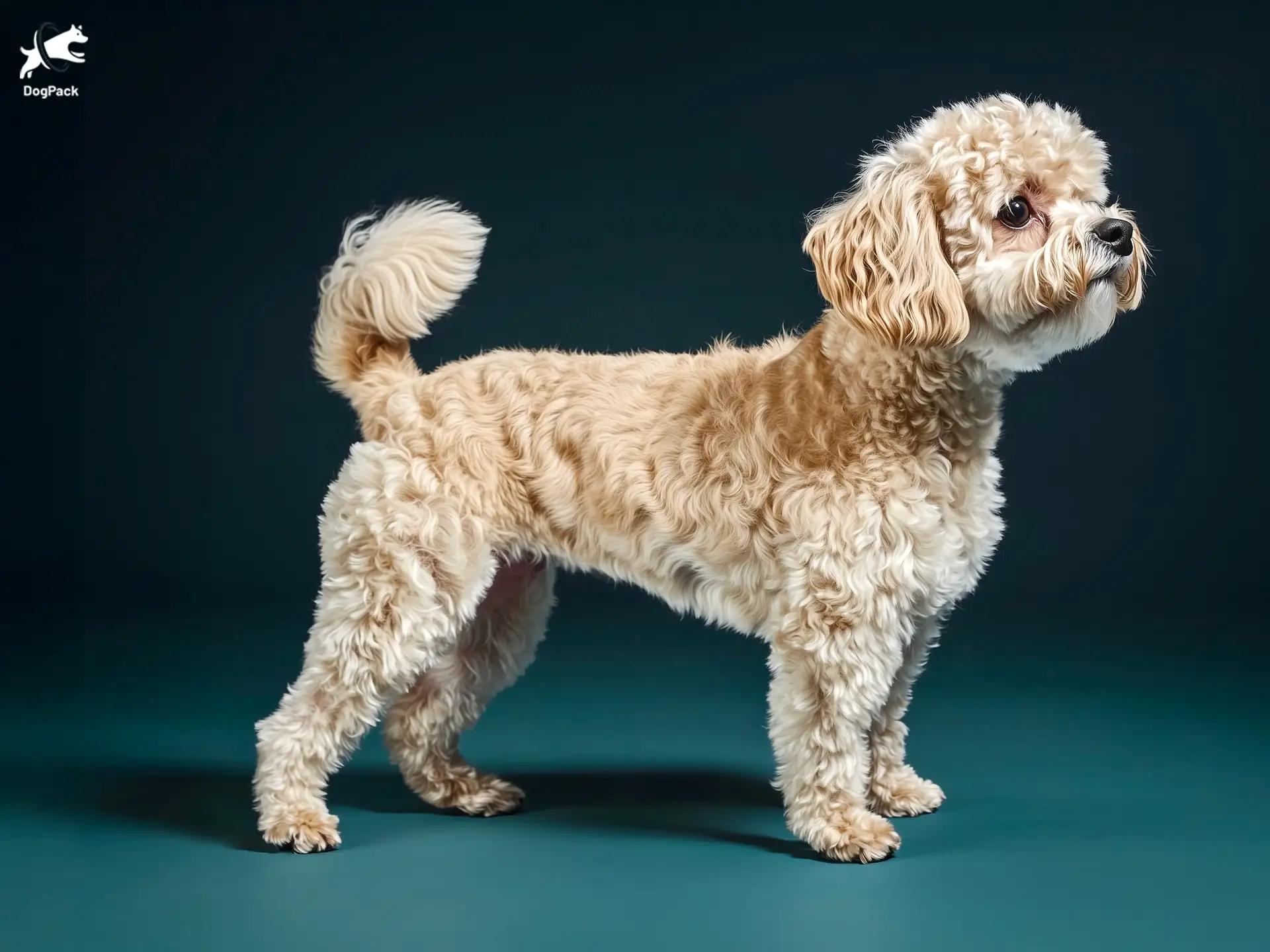 Ganaraskan Dog breed full body view standing against green background