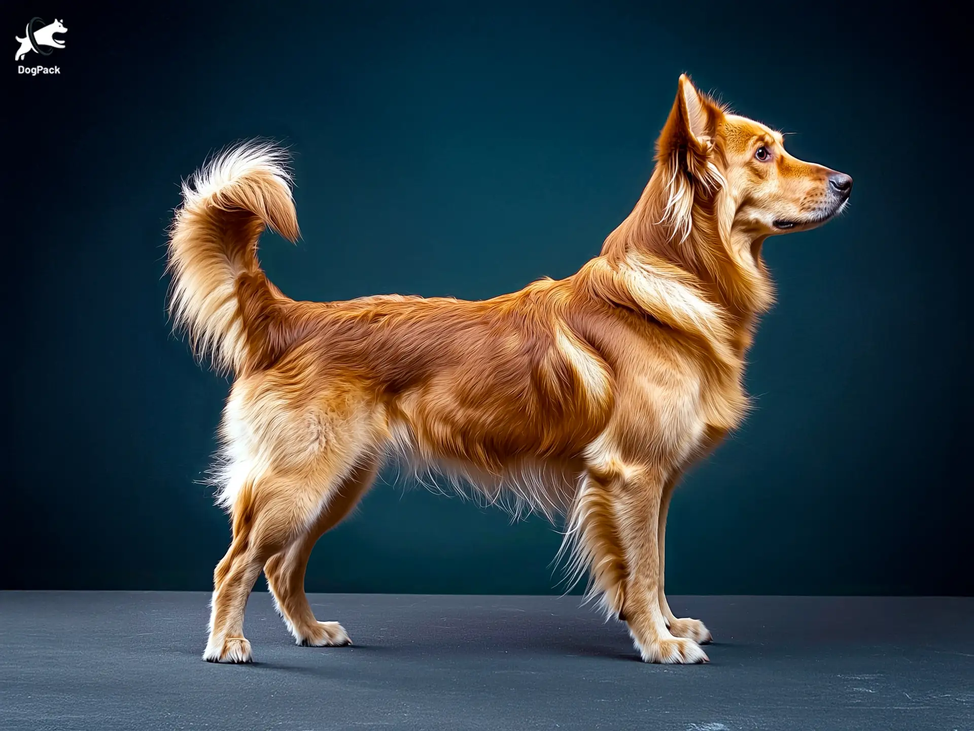 Garafian Shepherd Dog breed full body view standing against green background