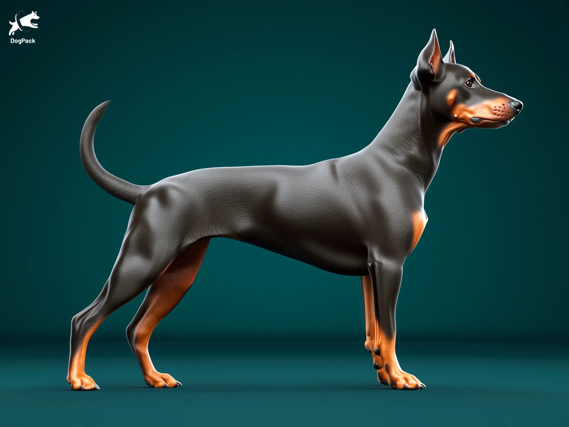 German Pinscher Dog breed full body view standing against green background