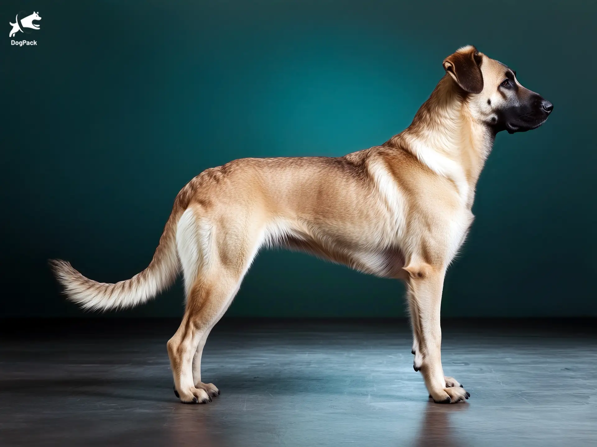 Kangal Shepherd Dog breed full body view standing against green background