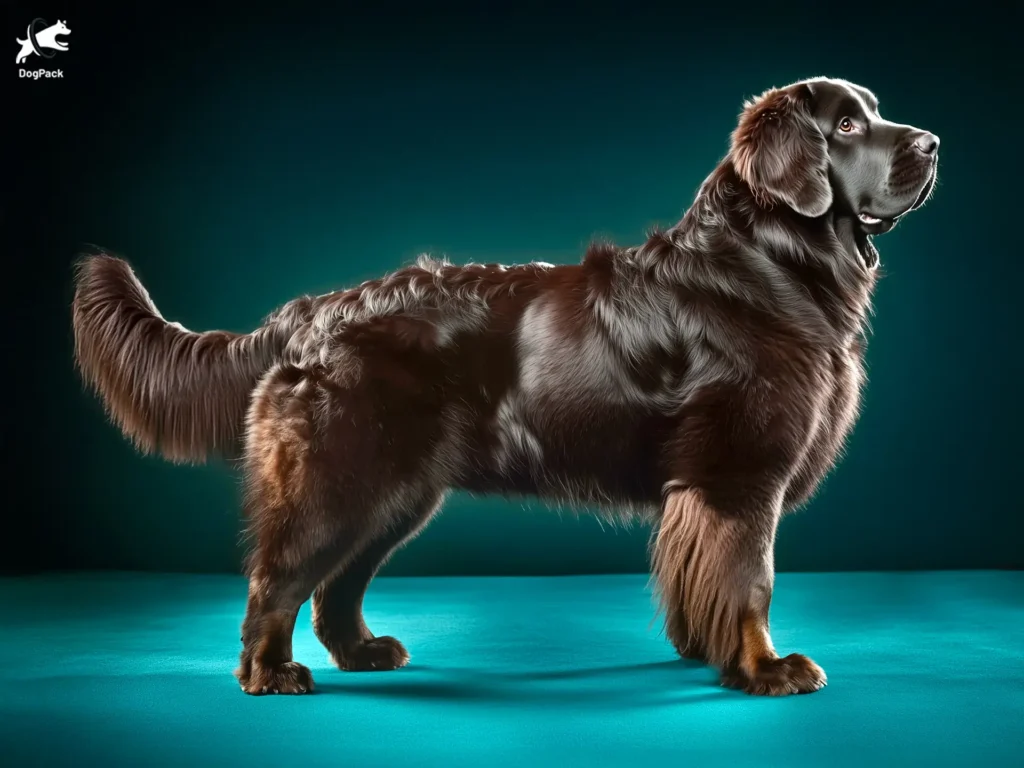 Newfoundland Dog breed full body view standing against green background