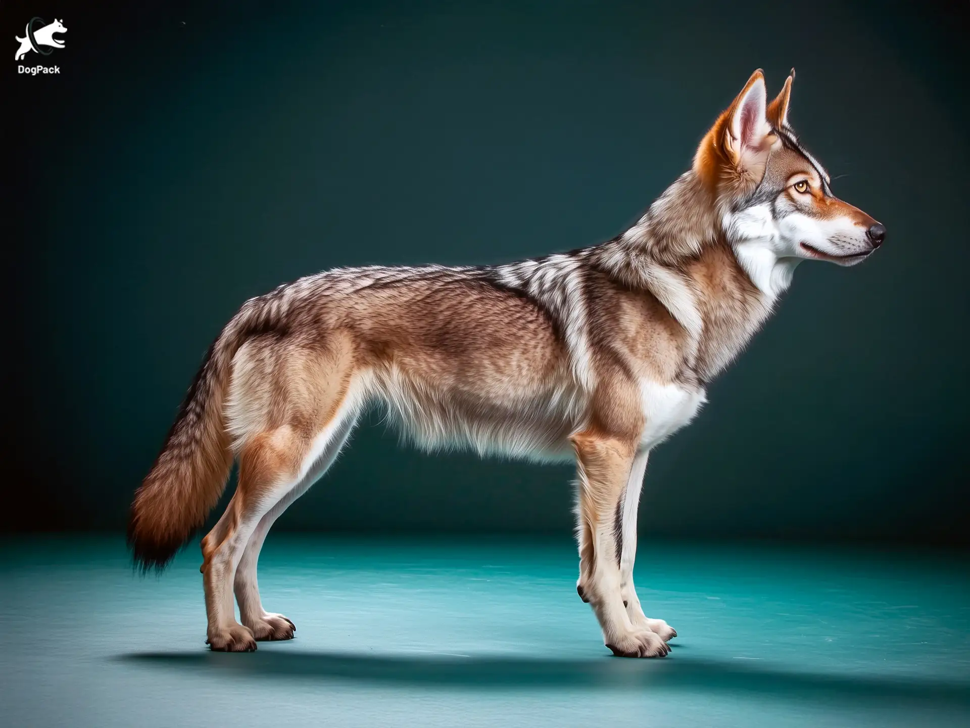 Wolfdog Dog breed full body view standing against green background