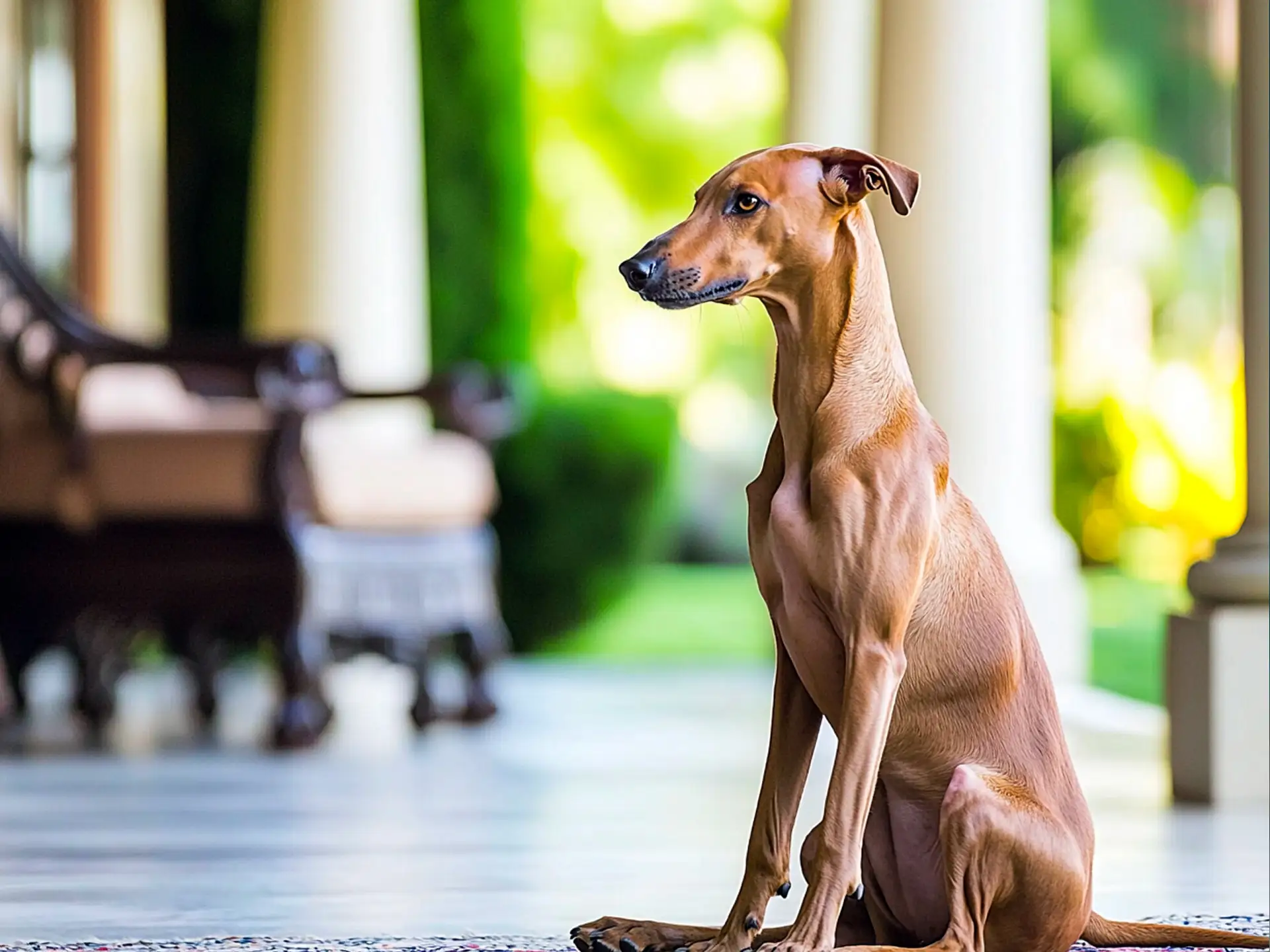 Azawakh puppy  sitting gracefully in a luxurious setting, displaying its regal presence