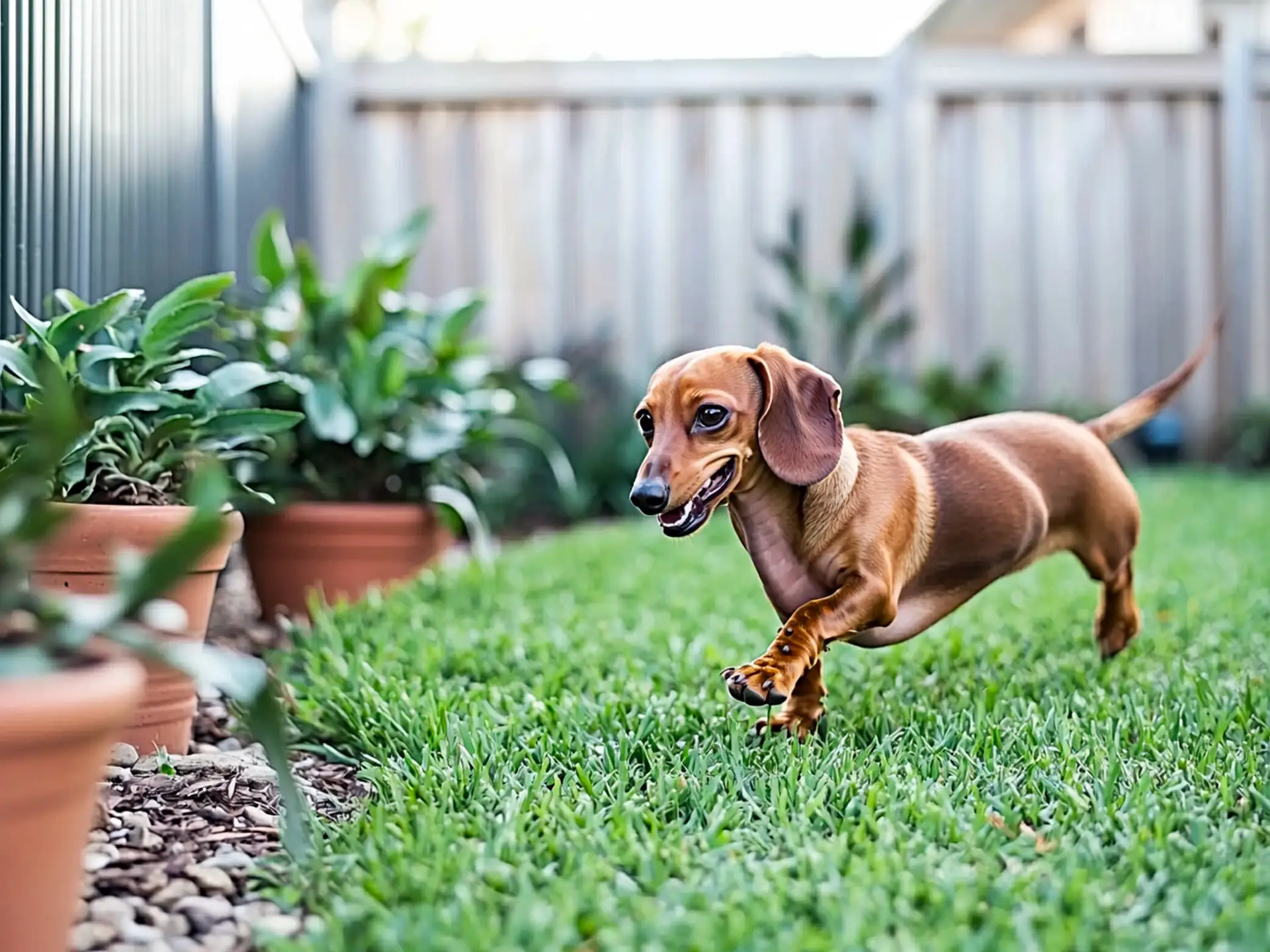 Dachshund enjoying a sunny backyard, highlighting its low-maintenance grooming needs and adaptability to compact, low-effort lifestyles