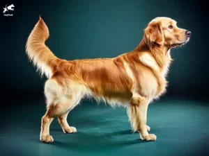 Golden Retriever Dog breed full body view standing against green background