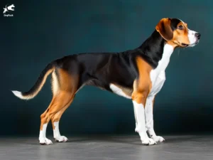 Hamiltonstovare Dog breed full body view standing against green background